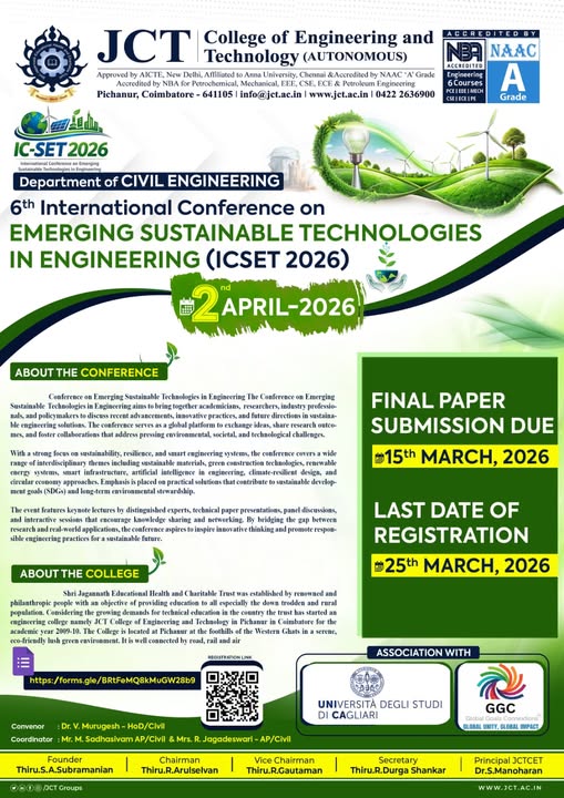 International Conference on Emerging Sustainable Technologies in Engineering (ICSET 2026) International Conference Poster 